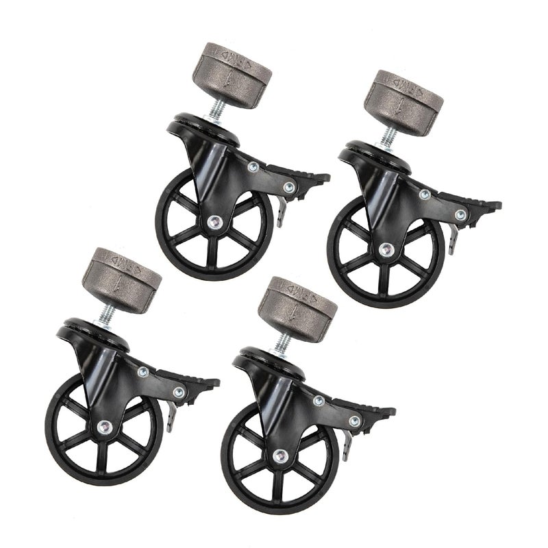 PIPE DECOR Swivel Caster Wheels for 1” Pipe (4-Pack), Casters for Pipe Legs with Locking Mechanism - Image 1